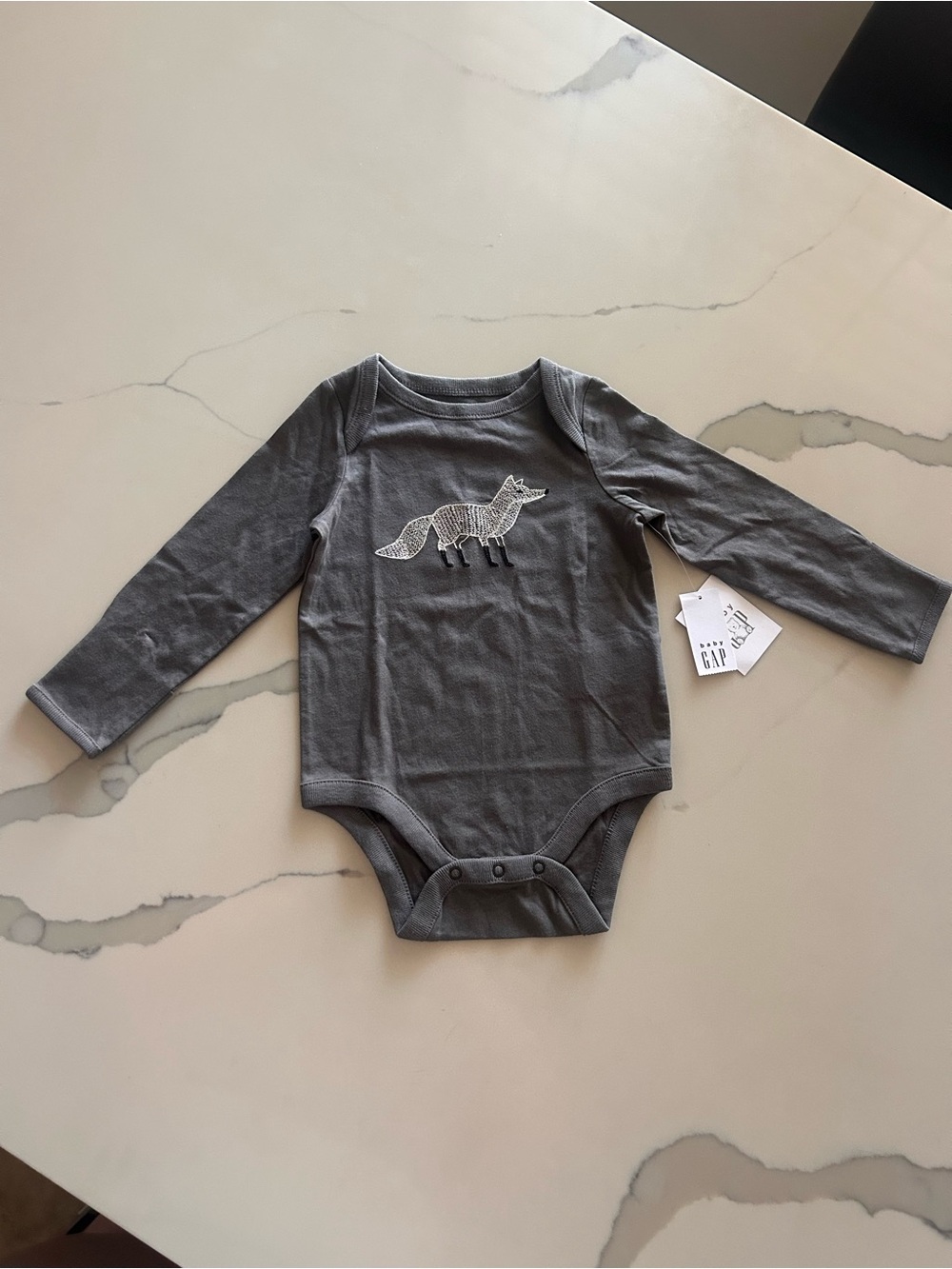 GAP Baby Gray Long Sleeve Onesie with Bear Print